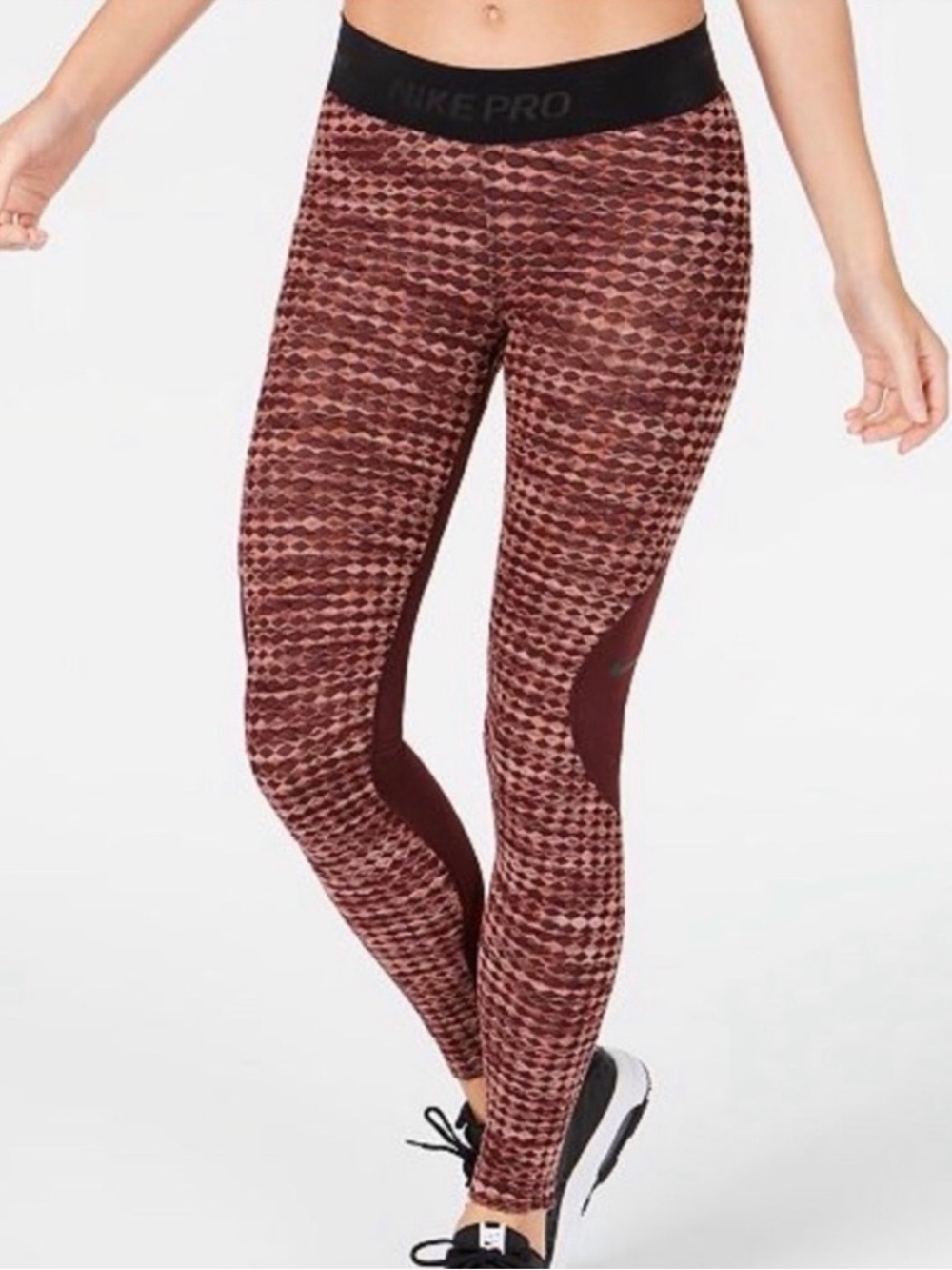 Nike Pro Hyper Warm Maroon Pattern Textured Performance Leggings Built in Shorts